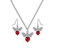Orecchini con Collana a Cuore Rosso Piccolo Set Orecchini a Forma di Ape con Catena di clavicola in Cristallo Femminile
