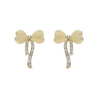 Orecchini con fiocco intarsiato con pietra occhio di gatto, orecchini a perno con fiocco, design irregolare con perle con fiocco di diamante, adatti per donne e ragazze come regalo di compleanno