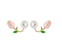 Orecchini con fiore di perle per le donne orecchini a tulipano eleganti gioielli alla moda primavera floreale accessori pendenti leggeri e comodi regalo, Metallo, Nessuna pietra preziosa