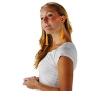 Orecchini con frange arancione-bianco, Poliestere, Nessuna pietra preziosa