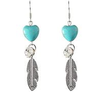 Orecchini con gancio pendente con piume turchesi a cuore vintage per accessori con ciondoli per ragazze da donna Durable and Fashion