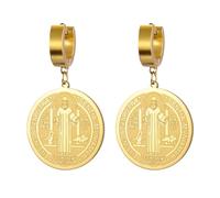 Orecchini con medaglia di San Benedetto, a doppia faccia, orecchini a forma di San Benito, patrono, esorcismo, croce, amuleto, cristiano, cattolico, regalo religioso per le donne