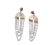 Orecchini con nappa con perla a più strati con cornice arcobaleno aperta per donna, orecchini pendenti con frange lunghe, accessori formali romantici bohémien per matrimoni da sposa