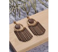 Orecchini con nappa in legno con O-Ring tono oro