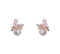 Orecchini con perla a farfalla rosa, orecchini a farfalla smaltati, gioielli colorati con diamanti e perle, accessori da favola per ragazze, accessori per orecchie per costumi da donna