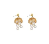 Orecchini con perla campana, orecchini a goccia a gabbia, orecchini pendenti in oro vintage, orecchini con nappine di perle traforate, orecchini pendenti con perle finte, orecchini da donna gioielli d