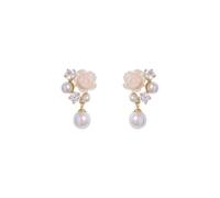 Orecchini con perle di camelia, orecchini con zirconi di lusso leggeri, accessori per vento delicati, adatti per il pendolarismo quotidiano e l'abbigliamento da dating femminile