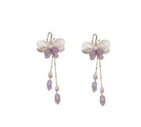 Orecchini con perle naturali, ganci lunghi a farfalla, eleganti orecchini con nappe viola