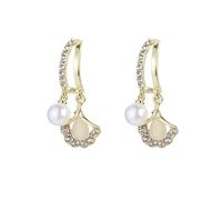 Orecchini con Perle Zircone Micro intarsiati Gingko Leaf, Orecchini delicati ed eleganti, Gioielli in stile retrò, adatti per il pendolarismo quotidiano e l'abbigliamento da dating femminile