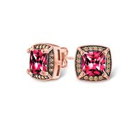 Orecchini Con Perno Di Zirconia Cubica Tagliata A Cuscino Quadrato Rosa Fucsia Per Le Donne Con Simulazione Di Rubino Placcato Oro Rosa In Ottone