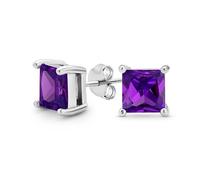 Orecchini Con Perno In Argento 925 Con Zirconia Cubica Quadrata 2Ct, Taglio Principessa Brillante Aaa, Simulazione Di Ametista