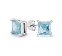Orecchini Con Perno In Cz Aaa Con Taglio Principessa Brillante 2Ct Aqua Blue Square Cubic Zirconia .925 Argento Simulato Acquamarina