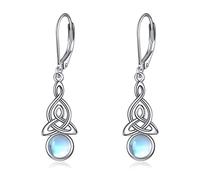 Orecchini con Pietra di Luna per Donna Orecchini a Cerchio con Nodo Celtico Irlandese in Argento Sterling 925 Leverback Gioielli Regali (E-pietra di luna con nodo celtico)