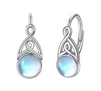 Orecchini con Pietra di Luna per Donna Orecchini a Cerchio con Nodo Celtico Irlandese in Argento Sterling 925 Leverback Gioielli Regali (A-Nodo celtico in pietra di luna)