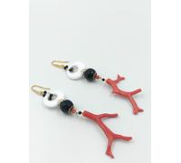 Orecchini con ramo di corallo agata bianca e onice nera arg 925%