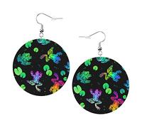 Orecchini con rane colorate mistiche Orecchini con rane colorate mistiche Orecchini in pelle a forma rotonda leggeri pendenti gioielli da donna per ragazze perfetti da indossare tutti i giorni