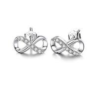 Orecchini con simbolo dell'infinito con zirconi scintillanti per donne e signore gioielli con strass e Argento, colore: argento