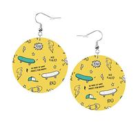 Orecchini con teschio di cartone animato, orecchini con gocce fluenti, orecchini in pelle di forma rotonda, leggeri, pendenti, gioielli da donna, perfetti da indossare tutti i giorni