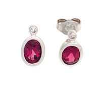 Orecchini Con Tormalina Rosa Ovale E Diamante Brillante In Oro 585 Bianco, Donna