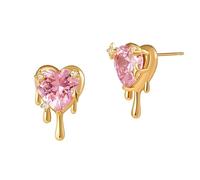 Orecchini con zircone a cuore rosa per donna, design d'amore irregolare, perfetto per l'usura quotidiana, regalo