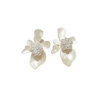 Orecchini con zirconi e perle di camelia bianca, regalo per la festa nuziale