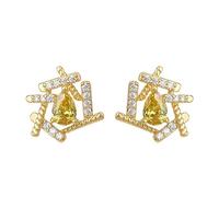 Orecchini con zirconi gialli con linee geometriche dorate Testi irregolari Orecchini di lusso di nicchia di lusso