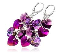 ORECCHINI CRISTALLI ORIGINALI CUORI LUNGHI ROSA VIOLA ARGENTO 925 CERTIFICATO - ARANDE