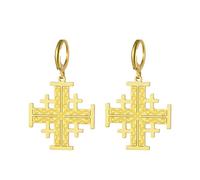 Orecchini Croce Crociata di Gerusalemme Orecchini Croce Crociata Cavalieri Templari Orecchini Medaglione Disco Gioielli Religiosi Greci Preghiera Dichiarazione Battesimo Regalo (oro)