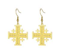 Orecchini Croce Crociata di Gerusalemme Orecchini Croce Crociata Cavalieri Templari Orecchini Medaglione Disco Gioielli Religiosi Greci Preghiera Dichiarazione Battesimo Regalo (A-oro)
