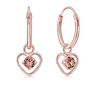 Orecchini Cuore Argento 925 Placcati Oro Rosa 18K e Brillantini di Cristallo Punto Luce 3 mm - Orecchini Cerchio Donna Oro con Punti Luce Rosa - DEleganti e Ipoallergenici - Cerchietto 14 mm