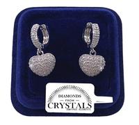 Orecchini Cuore Doppia Faccia pl. Oro Bianco 18K con Cristalli Zirconi