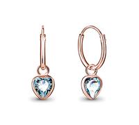 Orecchini Cuore Pendenti Donna Argento 925 Placcati Oro Rosa 18k con Cristalli Acquamarina - Orecchini Azzurri Donna a Cerchietto con Cuore Pendente - Luminosi, Dorati, Ipoallergenici senza Nichel