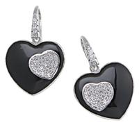 ORECCHINI CUORE SMALTO NERO E ZIRCONI ARGENTO 925 ANALLERGICO GIOIELLI ARVI