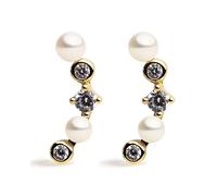 Orecchini Curie con Perle Coltivate d'Acqua Dolce bianche tipo bottone di 3.5-4mm e Zirconia | Secret & You | Argento Sterling 925 placcato in Oro 18K