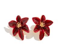 Orecchini d’argento da fiore rosso metallico in discesa di petrolio, muniti di ganci auricolari, con stile retrò, unico, semplice e di nicchia, con un senso di sofisticazione ed eleganza