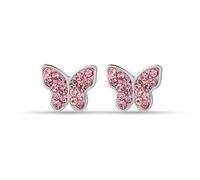 Orecchini Da Bambino Di Luca Barra Della Collezione Spring. Orecchini In Acciaio Con Farfalla E Cristalli Rosa. Misura Coccinella: 8 X 7 Mm.La Referenza È Jo110