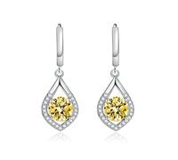 Orecchini da damigella d'onore, orecchini a cerchio giallo traforato a coda di pesce intarsiato con zircone per donne gioielli di laurea moderni, 28.6x10MM, base placcata oro rosa, Zirconia cubica