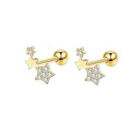 Orecchini da damigella d'onore, orecchini a perno da donna a forma di stella con zirconia cubica, gioielli popolari per zia e fidanzamento, Gold, Acciaio inossidabile, Zirconia cubica