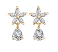 Orecchini da damigella d'onore, orecchini pendenti a forma di fiore e goccia d'acqua con zirconia cubica, per donne, gioielli di fidanzamento, 11x22MM, base placcata oro rosa, Zirconia cubica