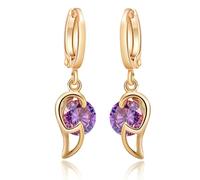Orecchini da damigella d'onore, orecchini pendenti da donna a forma di ala con zirconia cubica viola di forma rotonda, 26 x 7 mm, per zia San Valentino gioielli aggiornamento, 26x7MM, base placcata