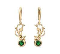 Orecchini da damigella d'onore, orecchini pendenti in oro a forma di delfino con zirconia cubica verde rotonda, 40 x 8 mm, gioielli di fidanzamento classici, 40x8MM, base placcata oro rosa, Zirconia