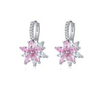 Orecchini da donna, a cerchio bianco placcato in argento con zirconi cubici, orecchini Huggie, fiore per compleanno gioielli, Rose, base placcata oro bianco, Zirconia cubica