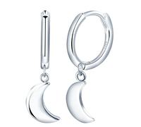 Orecchini da donna a cerchio con luna, in argento sterling 925, orecchini a cerchio Huggie