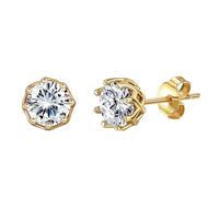 Orecchini da donna, a chiodo da donna, in argento 925, in oro bianco, con zirconia cubica rotonda, 15,5 x 7 mm, per San Valentino, gioielli, Argent sterling 925 de forme ronde, Argento sterling