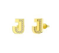 Orecchini da donna, a chiodo da donna, in argento 925, oro, 26 lettere con zirconi cubici, per matrimonio, gioielli, Lettre J, Argento sterling, Zirconia cubica