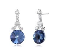 Orecchini da donna, a chiodo per le orecchie, in argento 925, rosso cristallo torre di ferro con cristallo 15 x 6 mm per ballo di fine anno, Argento sterling, cristallo