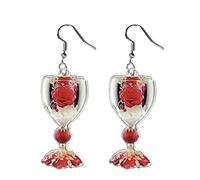 Orecchini da donna a forma di calice da vino, in acrilico, piatti, a forma di bicchiere di champagne, da donna, con pendente a forma di bicchiere di vino rosa, accessorio per Natale e Capodanno