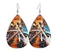Orecchini da donna a forma di chitarra musicale, orecchini pendenti a forma di stella, gioielli chic per celebrazioni, One Size, Pelle