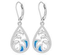 Orecchini da donna a forma di delfino, in argento Sterling 925, con tre delfini giocosi che saltano da un'onda, orecchini nautici, regali per gli amanti dell'oceano, per abbigliamento casual e vacanze