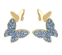Orecchini da donna a forma di farfalla con cristalli blu, con ali placcate in oro, ideali per orecchie sensibili, per metallo, senza pietre preziose
